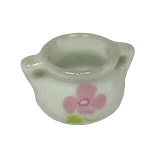 Strombecker Dollhouse Miniature Porcelain Vase With Pink Floral Design Vintage